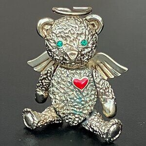 Batya Articulating Teddy Bear Angel Brooch Pendant -Signed